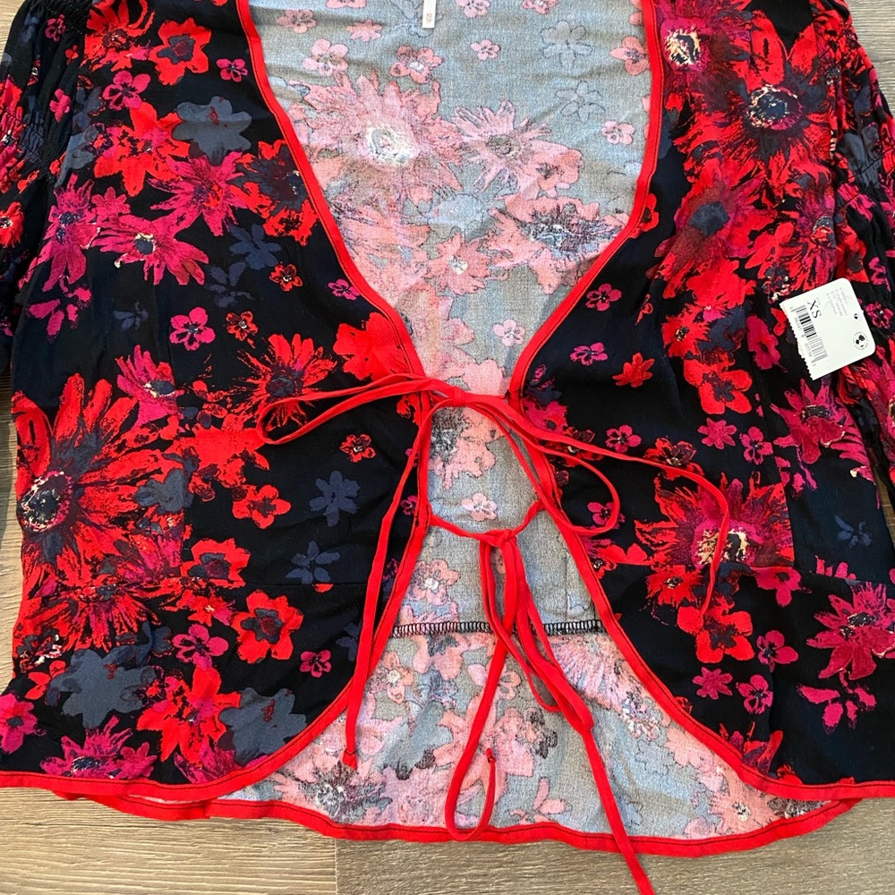 Free People Venice Tie Front Floral Boho Cardigan Top - Picture 3 of 12